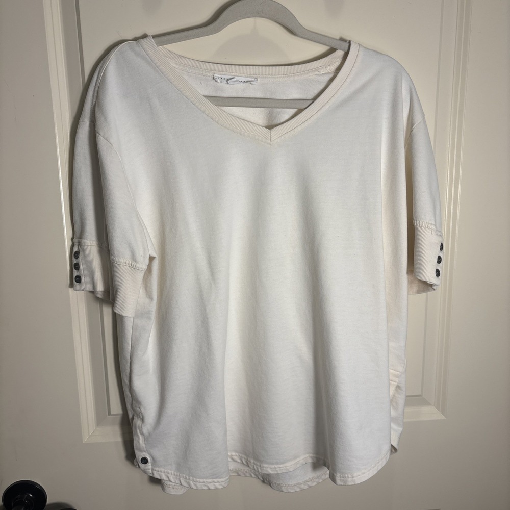 Jane + Delancey Top Women XL Cream 3/4 Sleeve Button Cuff & Side Shirt Coastal